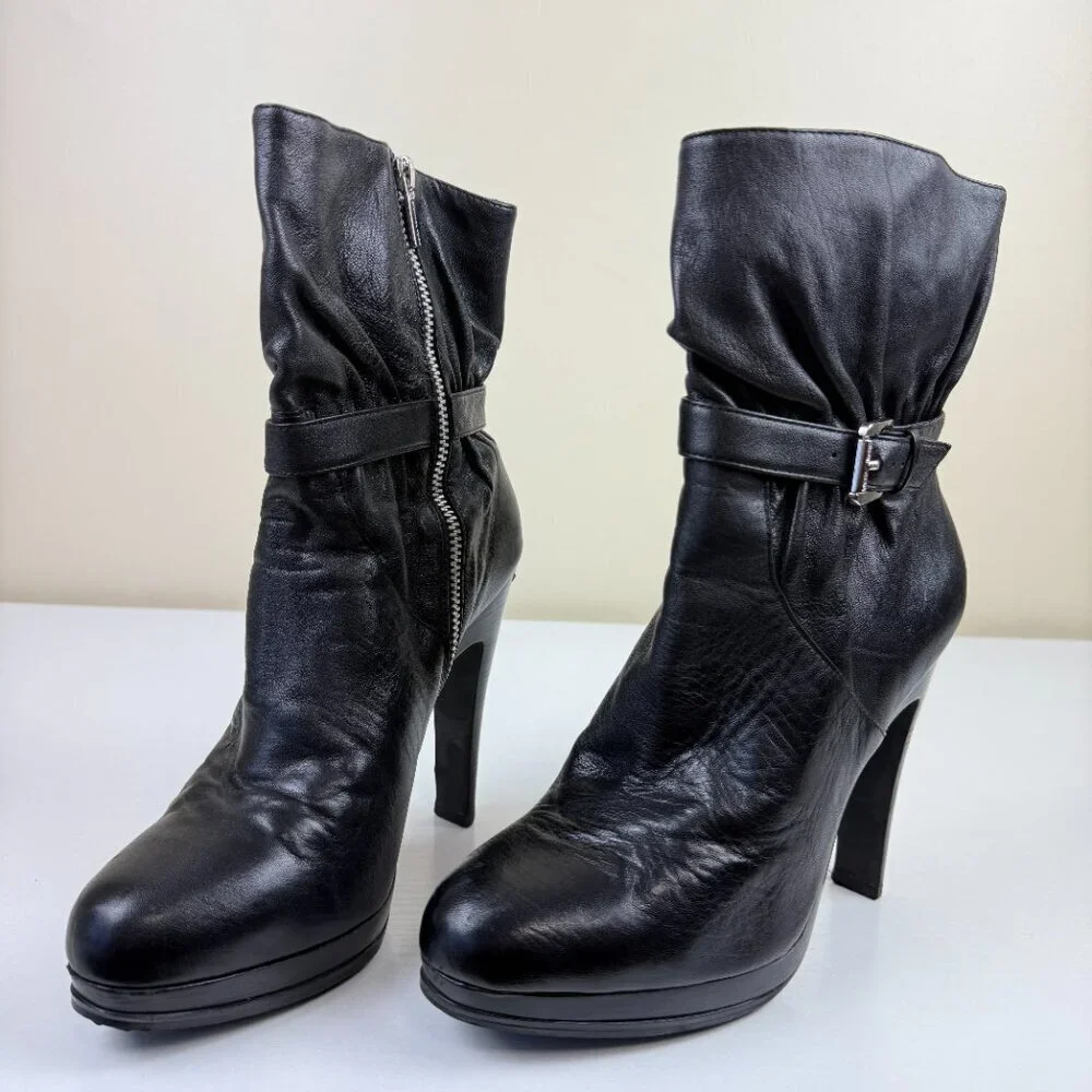 MICHAEL Michale Kors Black Leather High Heel Ankle Boots